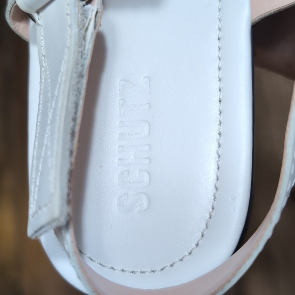 Schutz Ruth Embellished Leather Flatform Slingback Sandals Size 8.0 In White 1.5 - Picture 5 of 12